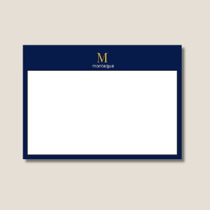 Diep Navy Gouden Monogram Gepersonaliseerde Naam L Notitiekaartje