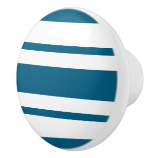 Diep oceaanblauw en witte strepenpatroon keramische knop