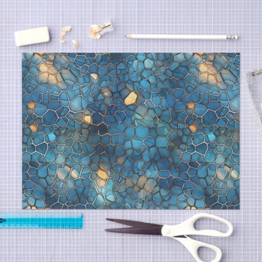 Diep Oceaanblauw & Goud Aquarel Schelp Decoupage  Tissuepapier (Craft)