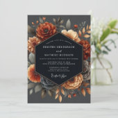 Diep Oranje Bloemrijke Herfst Bruiloft Kaart (Staand voorkant)