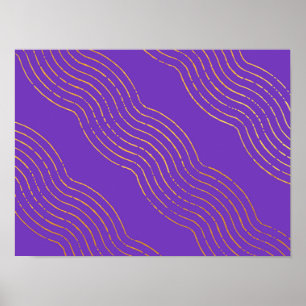 Diep Paars goudkleurig abstract lijnpatroon Poster