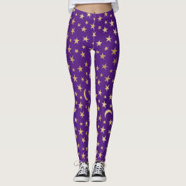 Diep Paars met goudoliestars en moons Leggings