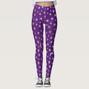 Diep Paars met goudoliestars en moons Leggings