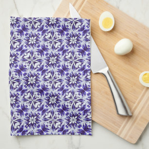 Diep Paars, Paars, Periwinkle & Witte Damast Theedoek
