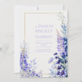 Diep Paarse Aquarel Muscari Gouden Lijst Bruiloft Kaart
