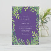 Diep Paarse Bladgroen Eucalyptus Bruiloft Kaart (Staand voorkant)