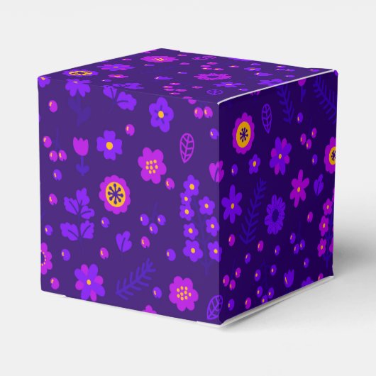 Diep Paarse Bloemige Print Feest Favor Doos Bedankdoosjes (Achterkant)