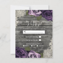 Diep Paarse Bloemrozen Roestig Kant Huwelijks RSVP