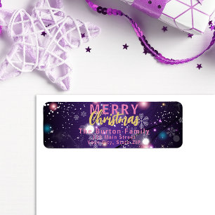 Diep paarse Bokeh gouden vrolijk kerstfeest adres Etiket