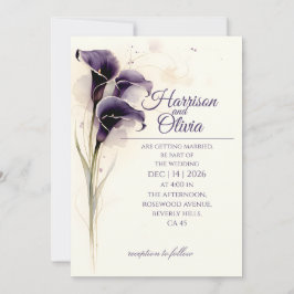 Diep Paarse Calla Lelie Watercolor Bloem Bruiloft Kaart
