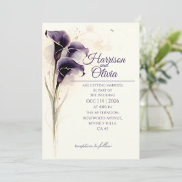 Diep Paarse Calla Lelie Watercolor Bloem Bruiloft Kaart