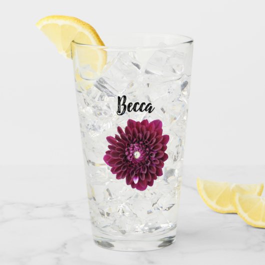 Diep Paarse Dahlia Bloem Gepersonaliseerd Glas (Voorkant ijs)