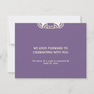 Diep paarse deco bruiloft omheining RSVP reactie Kaartje