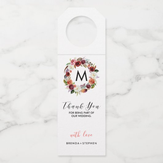 Diep-paarse en witte bloemen, geschreeuw - Dank u Flessenhanger (Achterkant)