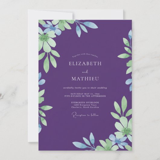 Diep Paarse Eucalyptus Bruiloft Kaart (Voorkant)