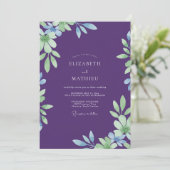Diep Paarse Eucalyptus Bruiloft Kaart (Staand voorkant)