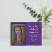 Diep paarse foto afstudeer uitnodiging Save the Da (Staand voorkant)