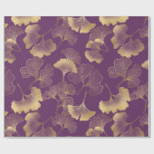 Diep Paarse Gouden Ginkgo Botanisch Cadeaupapier (Vlak)