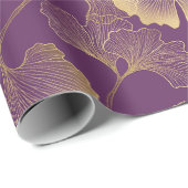 Diep Paarse Gouden Ginkgo Botanisch Cadeaupapier (Rol Hoek)