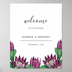 Diep Paarse Koning Protea Aquarel Kunst Poster