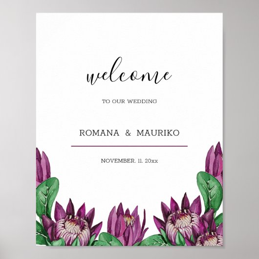 Diep Paarse Koning Protea Aquarel Kunst Poster (Voorkant)