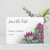 Diep Paarse Koning Protea Aquarel Kunst Save The Date (Staand voorkant)
