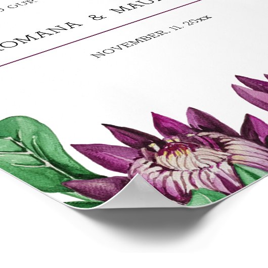 Diep Paarse Koningsprotea Aquarel Kunst Poster (Hoek)