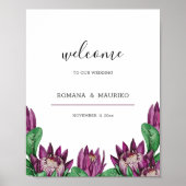 Diep Paarse Koningsprotea Aquarel Kunst Poster (Voorkant)