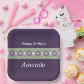 Diep Paarse met bloemaccenten Papieren Bordje (Feest)