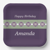 Diep Paarse met bloemaccenten Papieren Bordje (Voorkant)