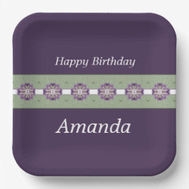 Diep Paarse met bloemaccenten Papieren Bordje