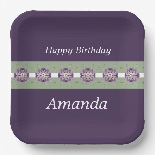 Diep Paarse met bloemaccenten Papieren Bordje (Voorkant)