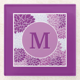 Diep Paarse Monogram Dahlia Bloem Glazen Onderzetter