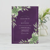 Diep Paarse Olijf Eucalyptus Bruiloft Kaart (Staand voorkant)