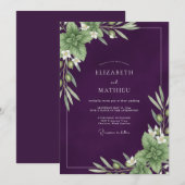 Diep Paarse Olijf Eucalyptus Bruiloft Kaart (Voorkant / Achterkant)