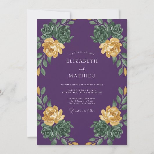 Diep Paarse Succulente Eucalyptus Bruiloft Kaart (Voorkant)