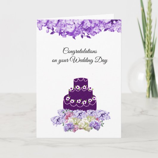 Diep Paarse Trouwtaart Felicitatiekaart Kaart (Voorkant)