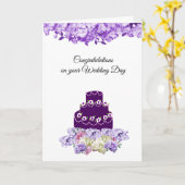 Diep Paarse Trouwtaart Felicitatiekaart Kaart (Gele Bloem)