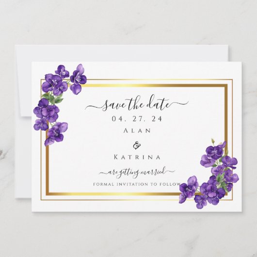 Diep Paarse Viooltjes Save The Date Kaart (Voorkant)