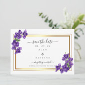 Diep Paarse Viooltjes Save The Date Kaart (Staand voorkant)