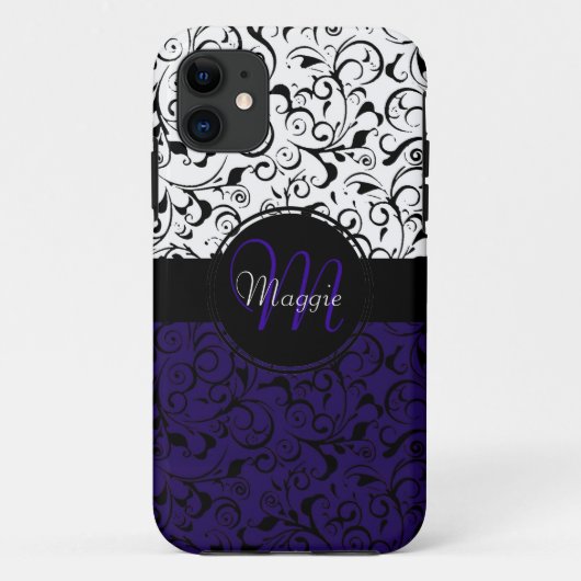 Diep paarse zwart witte damast iphone 5 hoes (Achterkant)