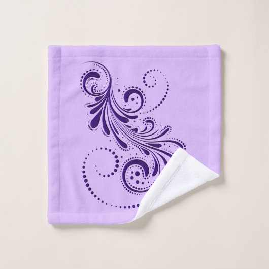 Diep-paarse zwenkwitte en lavendere achtergrond bad handdoek (Wasdoekje)