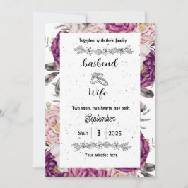 Diep Pr Plum & Blush Aquarel Bloem Bruiloft Uitnod Kaart