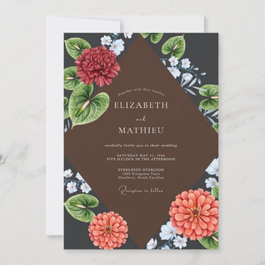 Diep Rode Anjer Eucalyptus Bruiloft Kaart (Voorkant)