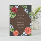 Diep Rode Anjer Eucalyptus Bruiloft Kaart (Staand voorkant)