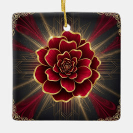 Diep rode Art Deco bloemornament met gouden accent Keramisch Ornament