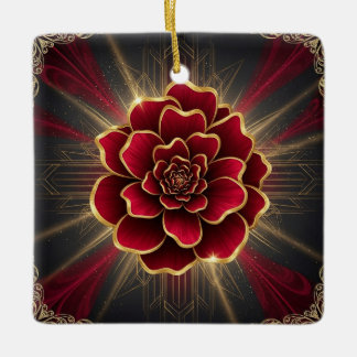 Diep rode Art Deco bloemornament met gouden accent Keramisch Ornament