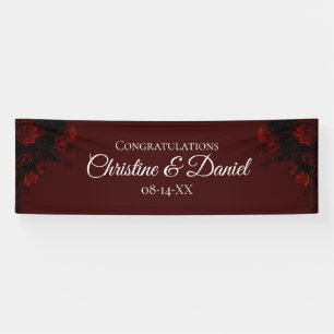 Diep Rode Bloemrijke Elegante Gotische Bruiloft Spandoek