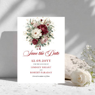 Diep Rode Blush Bourgondië Bloemige Bewaar De Datu Save The Date