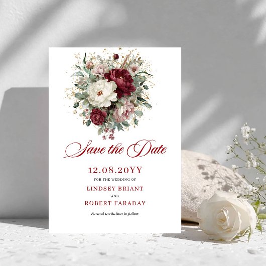 Diep Rode Blush Bourgondië Bloemige Bewaar De Datu Save The Date
